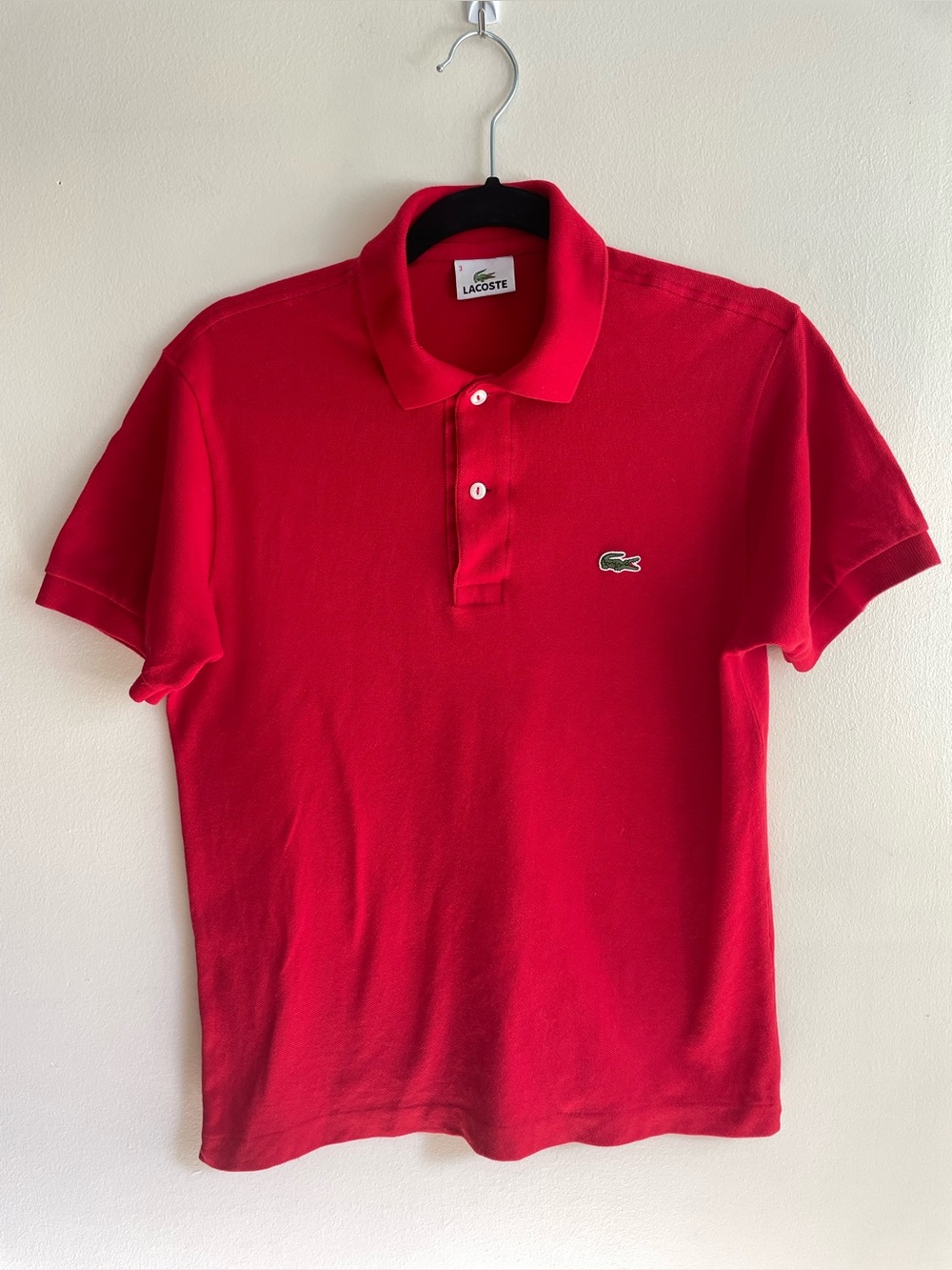 Lacoste Classic Red Polo Shirt Men’s Small Size 3 Crocodile Logo Piqué